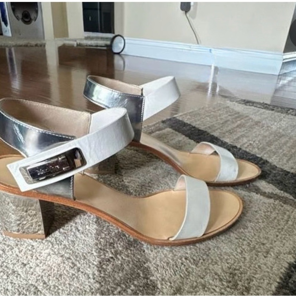 MaxMara White and Silver Mid Block Heel Sandals